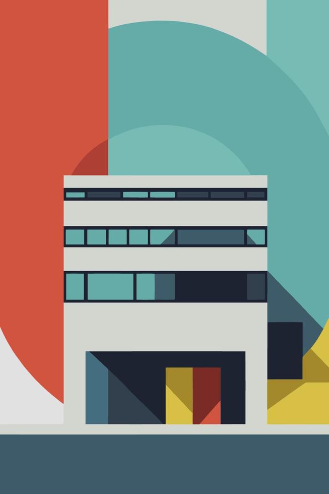 bauhaus Modern office building in flat style. Vector illustration. Business concept.