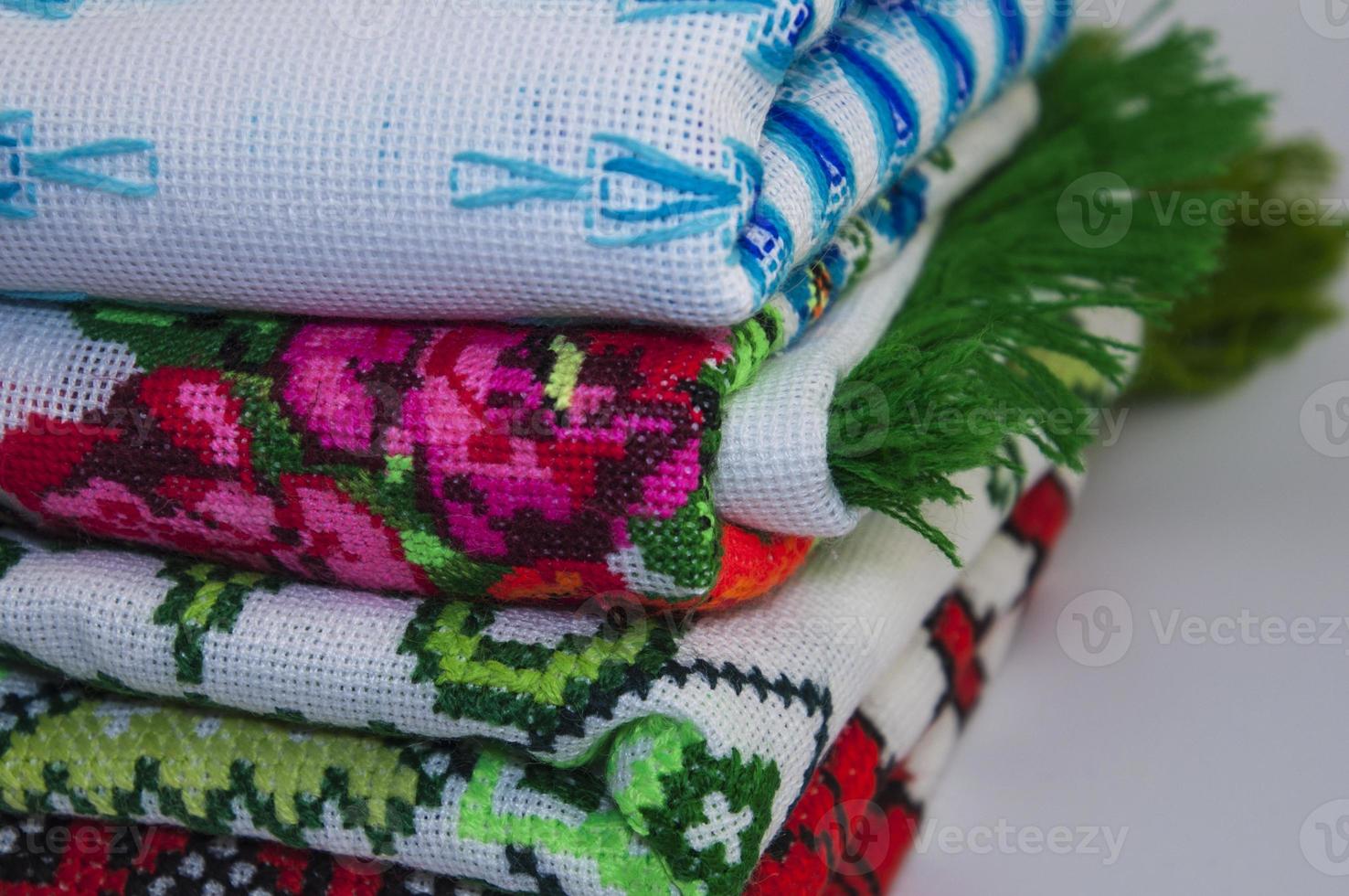 Traditional embroidered towels, close-up photo