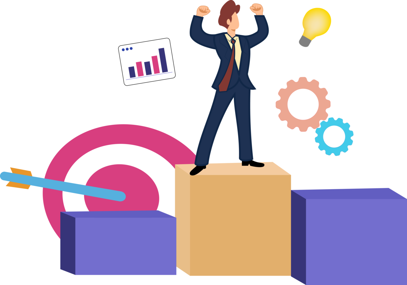 illustration of a successful businessman standing on a podium png