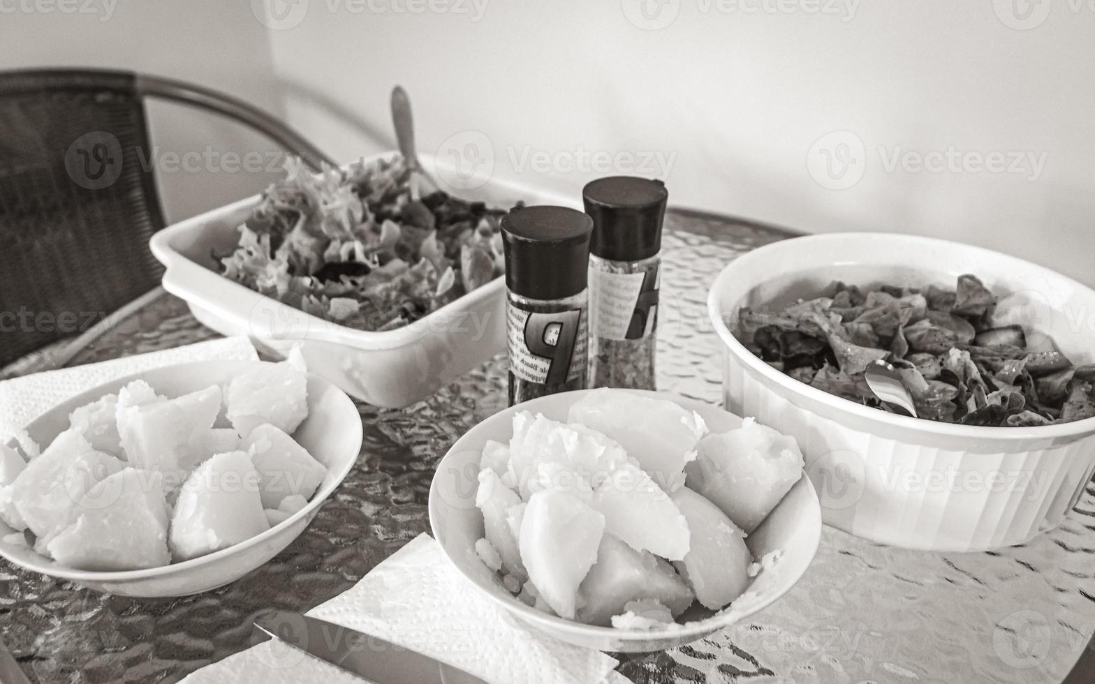 ensalada verde con tomate sal pimienta y patatas sudáfrica. foto