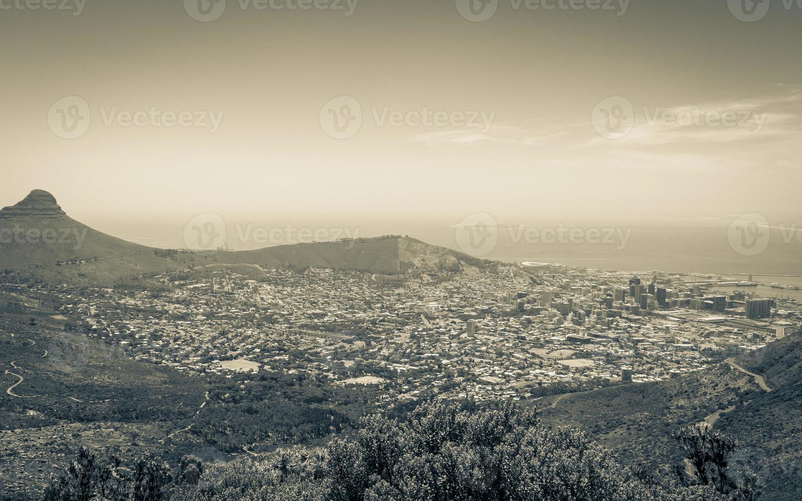 Panorama view of Cape Town, South Africa from Table Mountain. photo