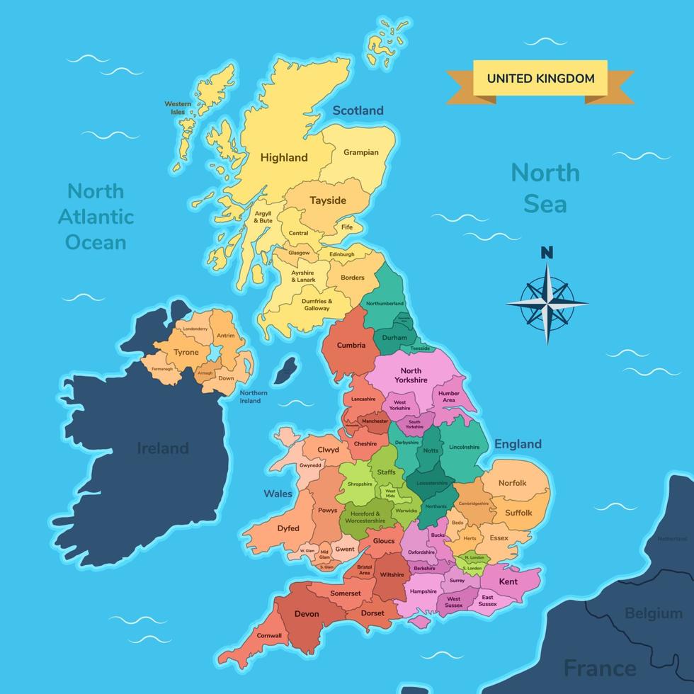 Map of United Kingdom Region vector