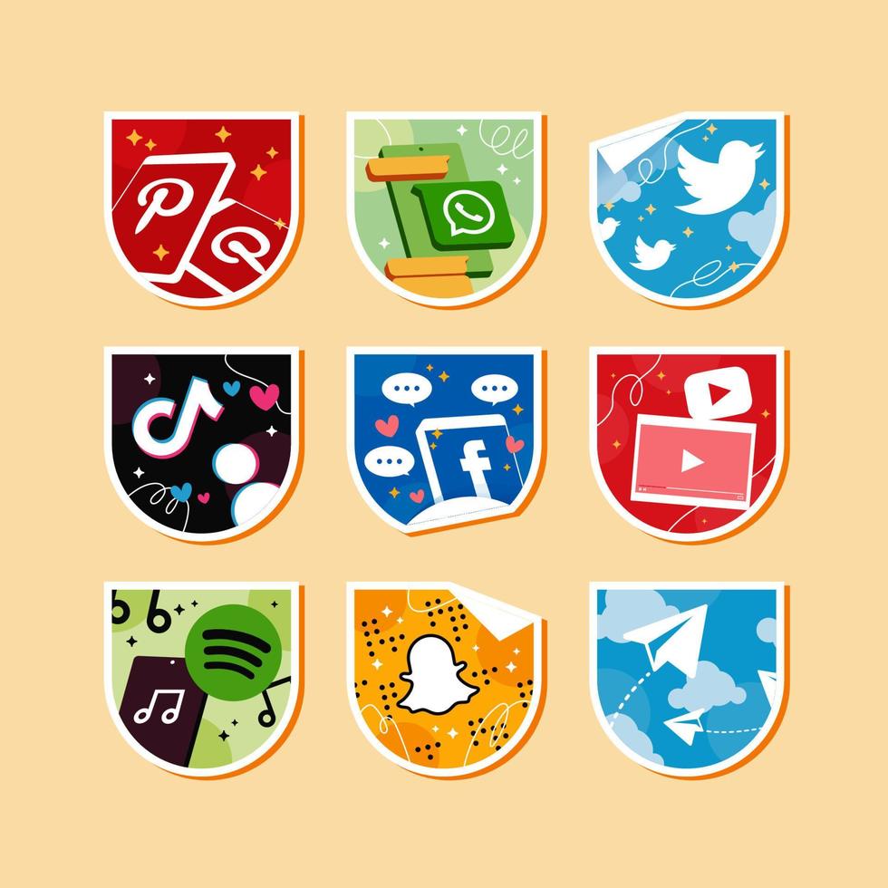 logo de redes sociales en pegatina vector