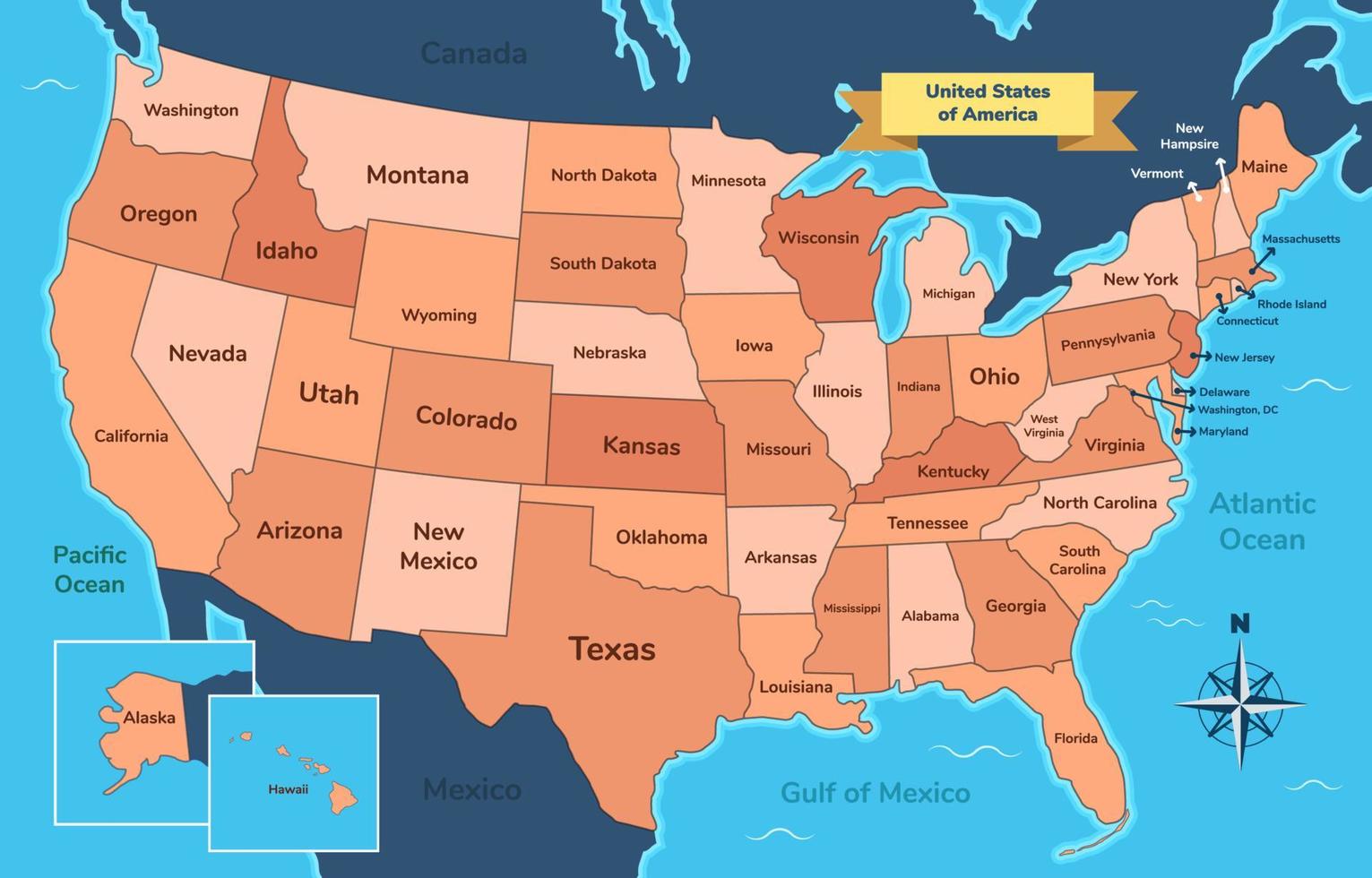 mapa de la región de estados unidos vector