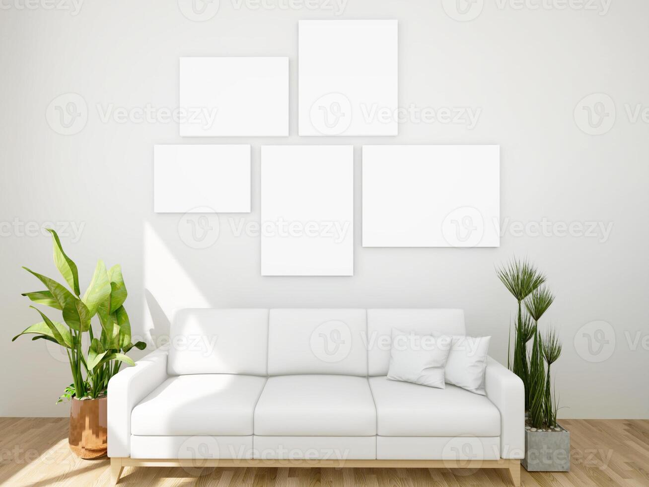 3D interoir design for living room and mockup frame photo