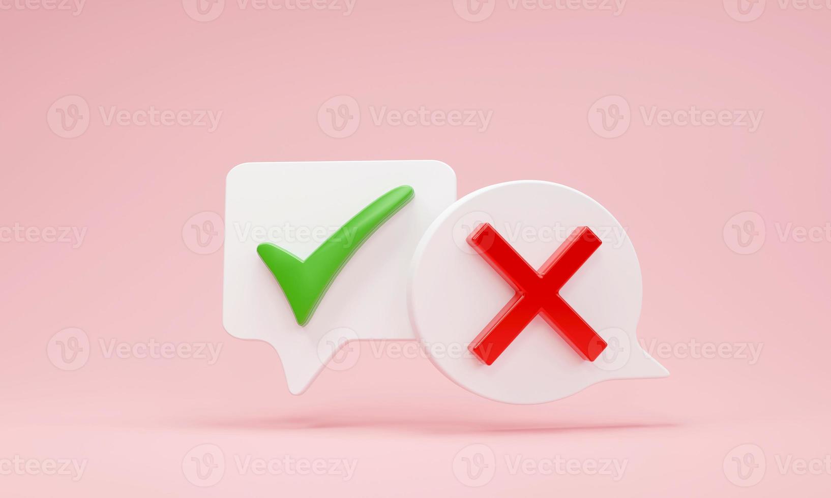Green check mark and red cross symbol, tick, yes, no, on speech bubble with pink background. photo