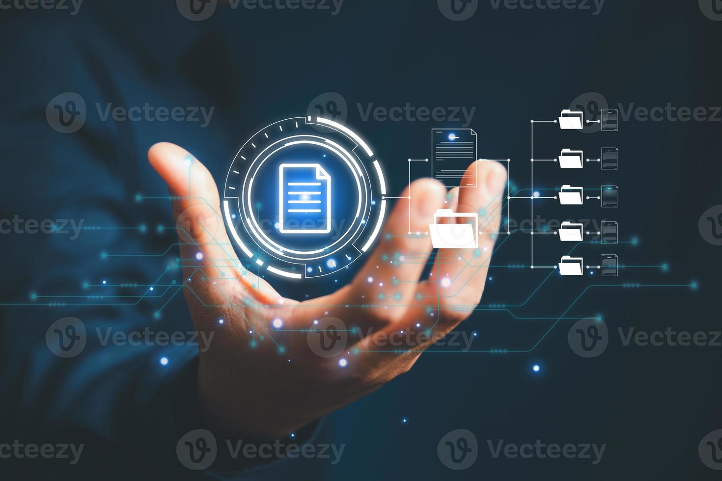 Online documentation database and process document electronic automation platform, IT staff working with Document Management System, DMS, Corporate business technology. Cognition on modern management. photo