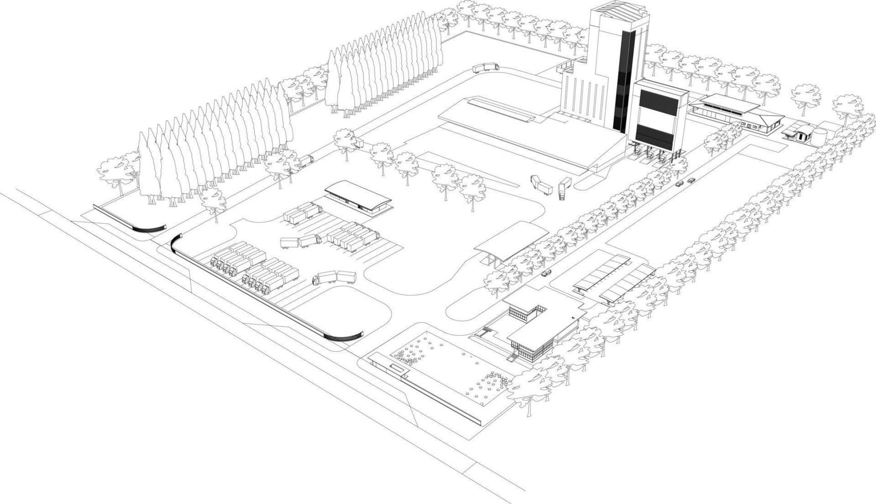 Ilustración 3D del proyecto de construcción vector