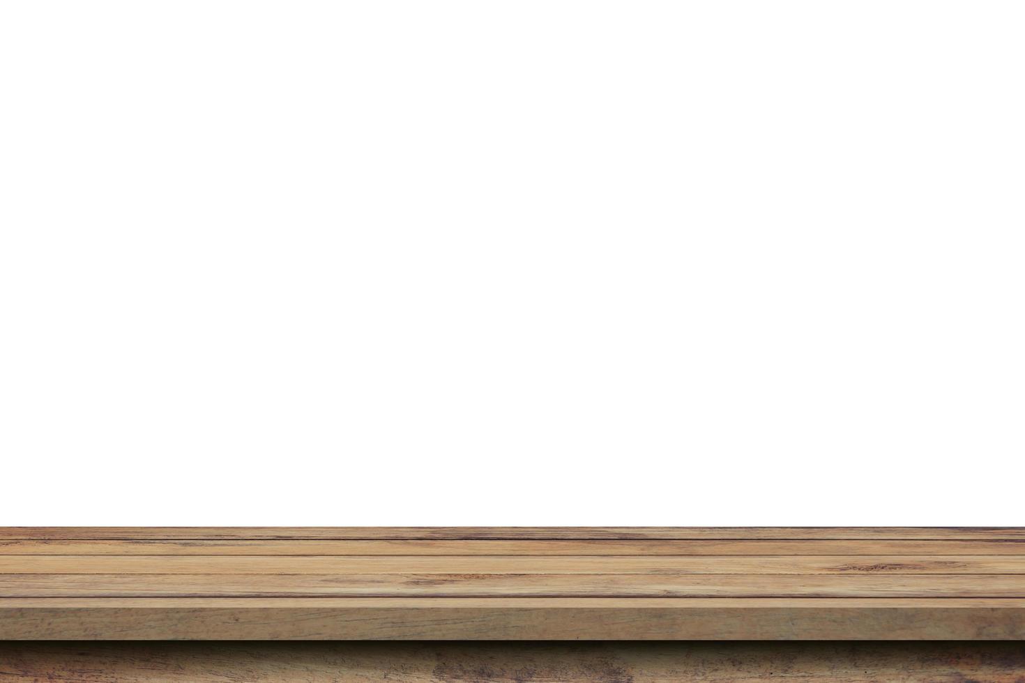Empty wood table on isolate white background and display montage with copy space for product. photo