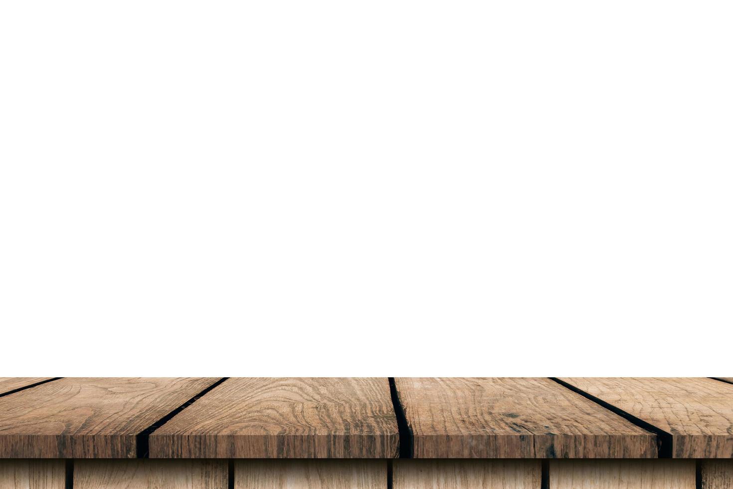 Empty wood table on isolate white background and display montage with copy space for product. photo