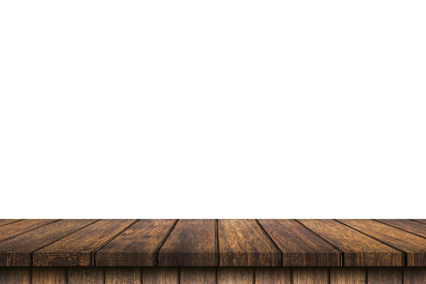 Empty wood table on isolate white background and display montage with copy space for product. photo