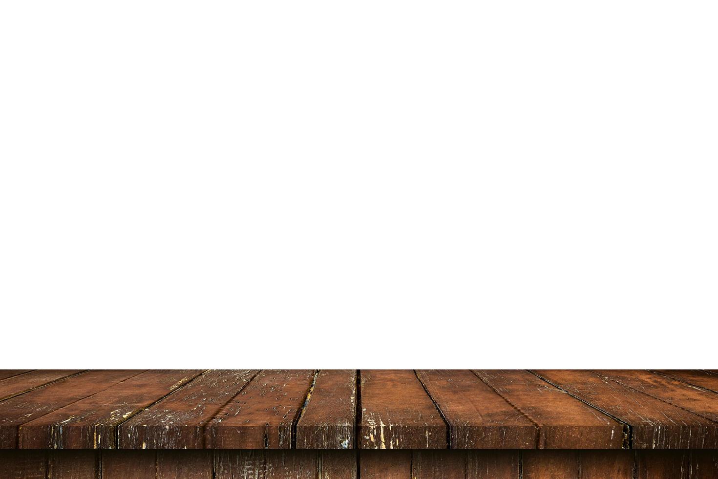 Empty wood table on isolate white background and display montage with copy space for product. photo