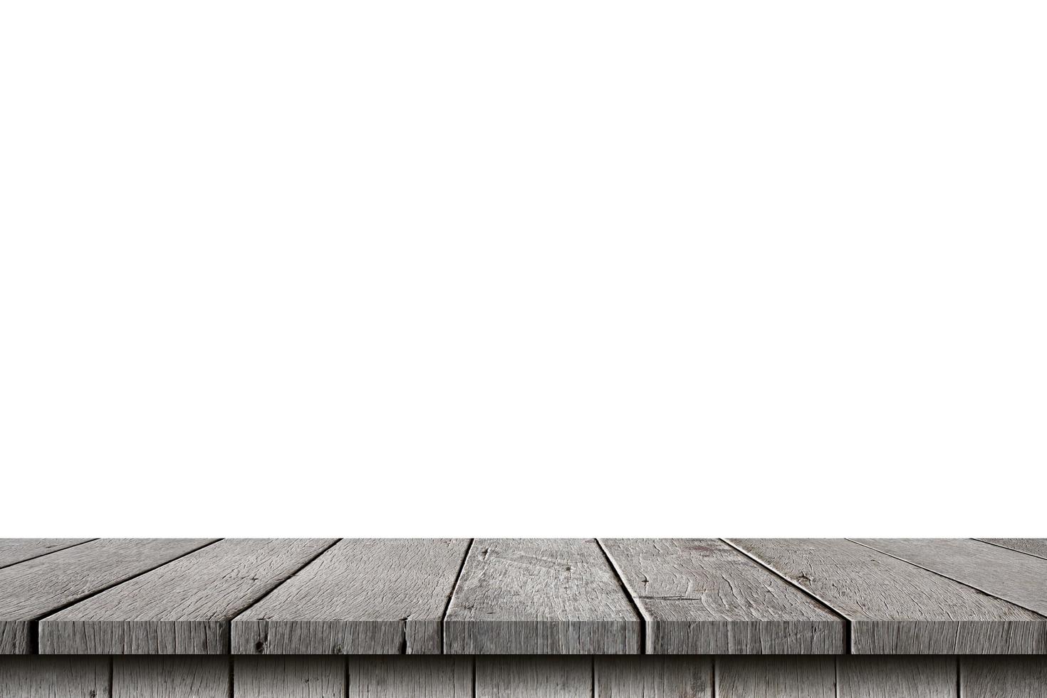 Empty wood table on isolate white background and display montage with copy space for product. photo
