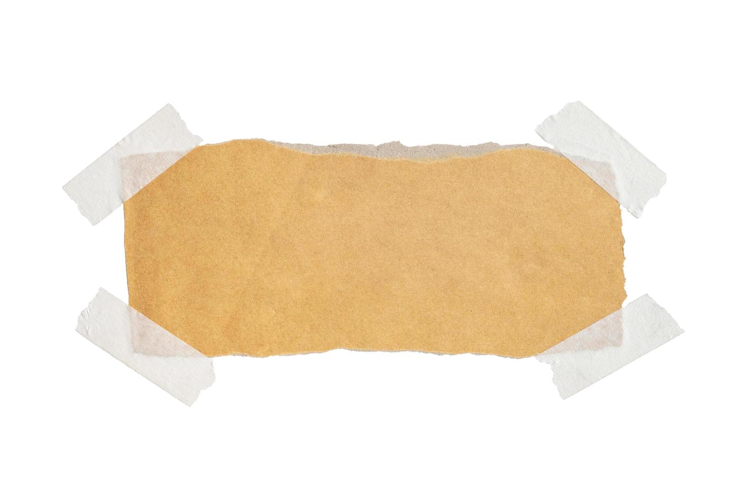 Brown paper labels attached with sticky tape on white background photo