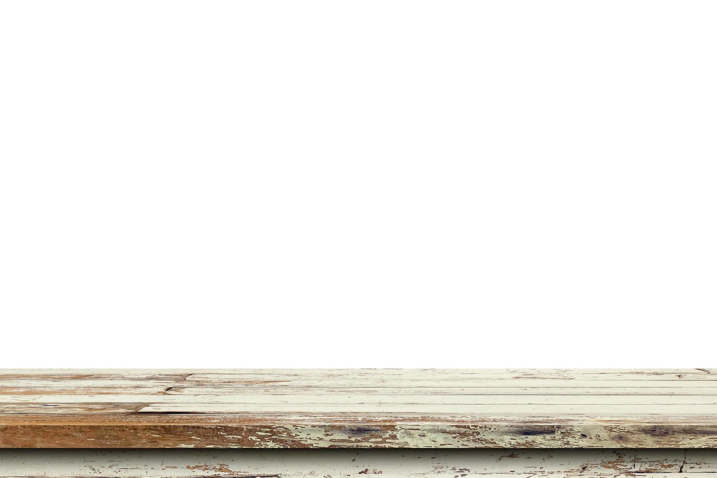 Empty old wood table on isolate white background and display montage with copy space for product. photo