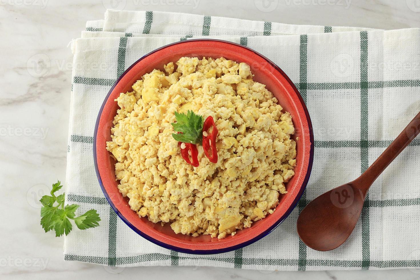 Tahu Bubuk or Tahu Bubuk, Crushed Tofu with Egg and Spiced. photo