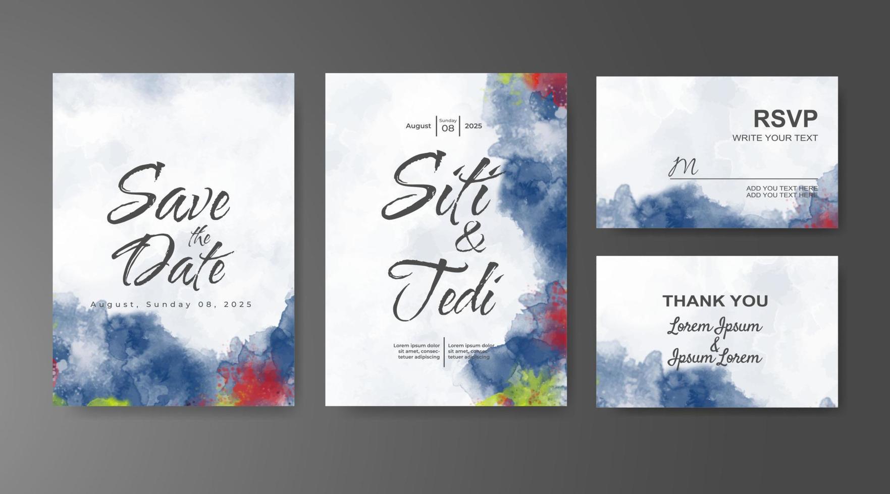 Wedding invitation with abstract watercolor background vector