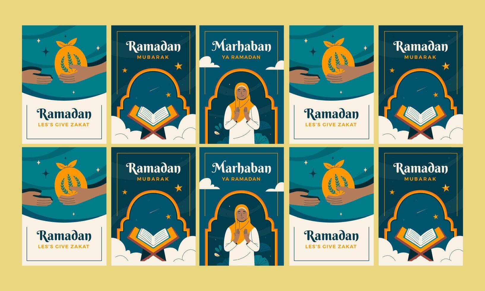 ramadan kareem historias de redes sociales vector diseño plano