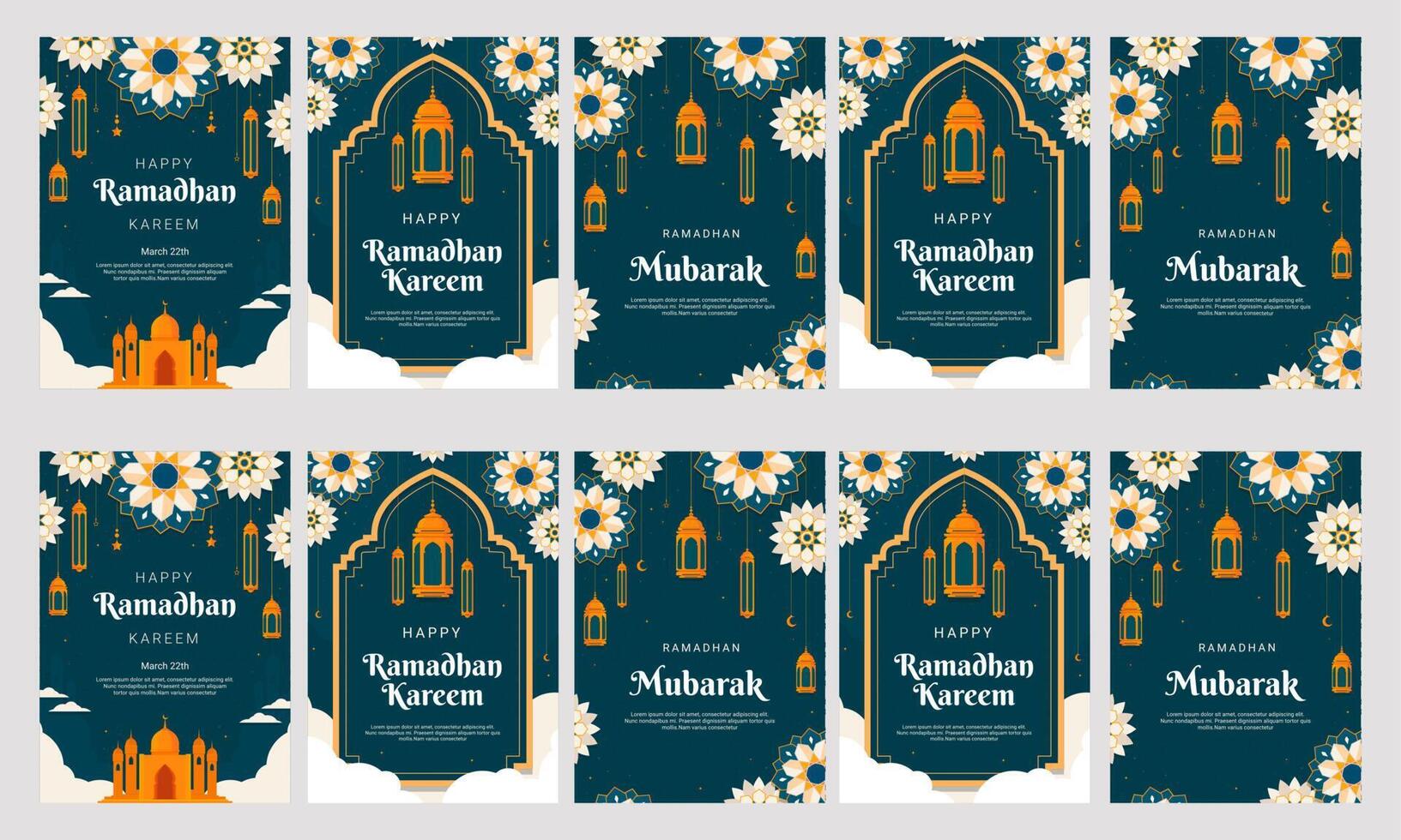 ramadan kareem historias de redes sociales vector diseño plano