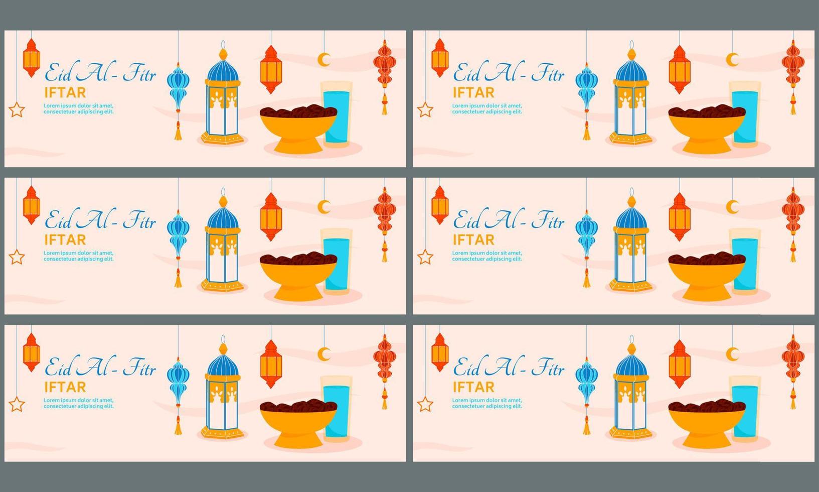 eid al fitr iftar banner plantilla vector diseño plano