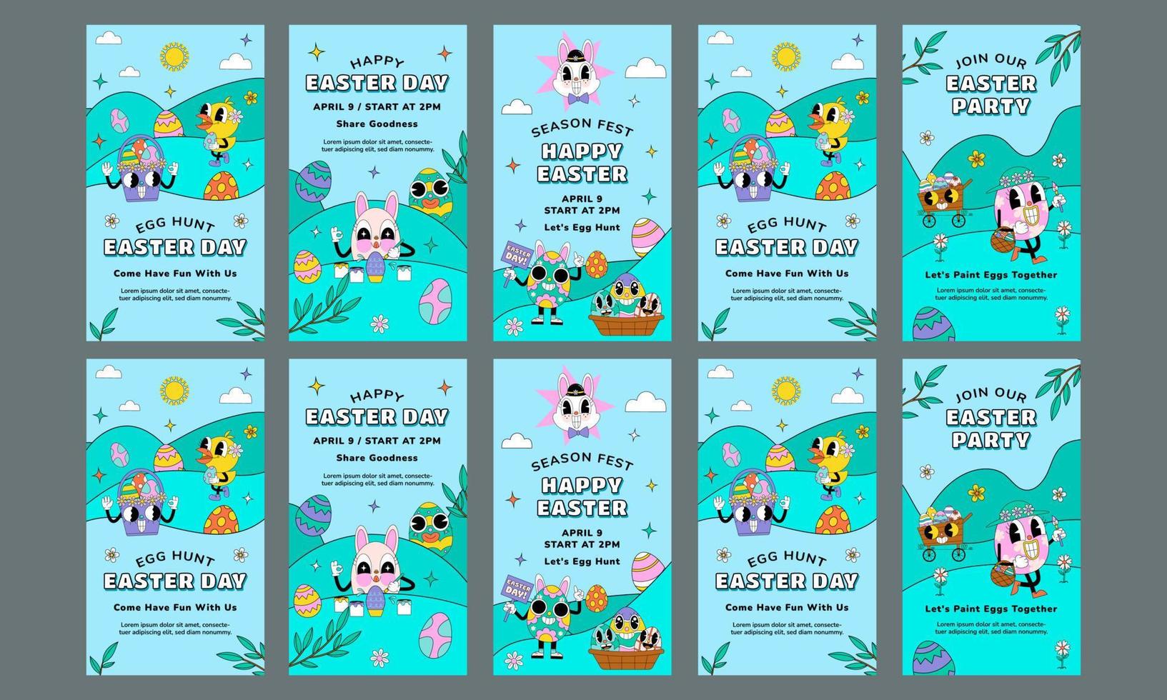 happy easter day social media stories vector illustration template design