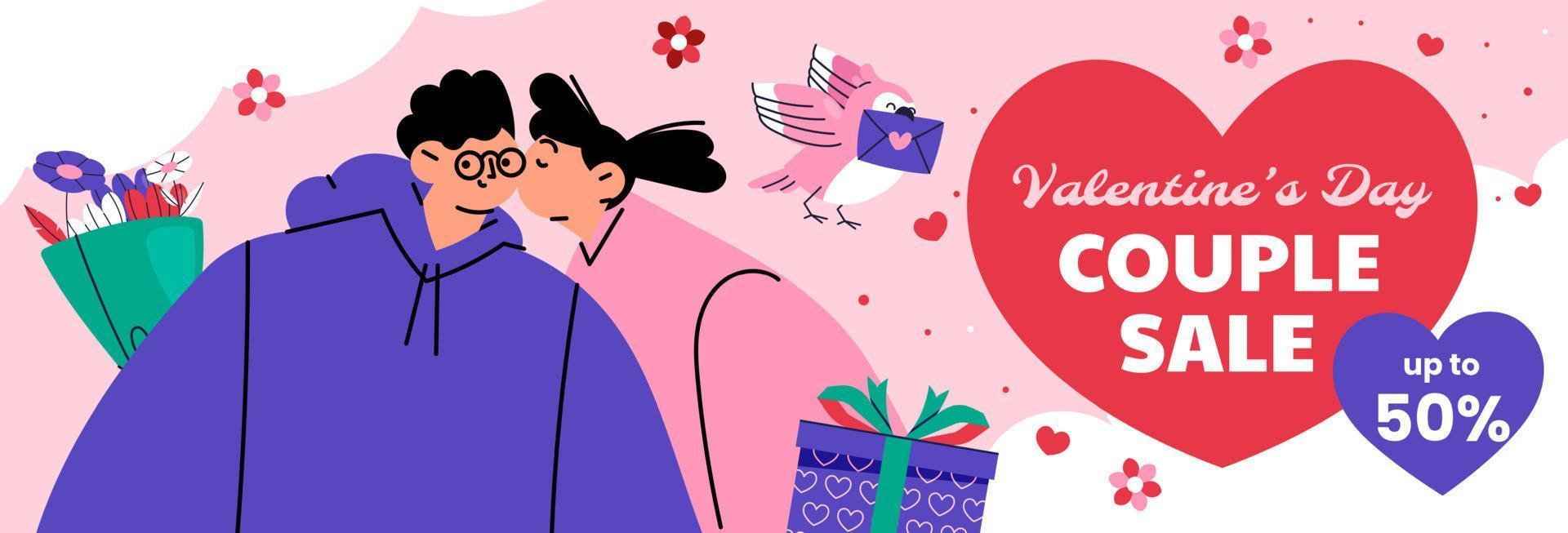 horizontal banner vector illustration flat design of valentine day