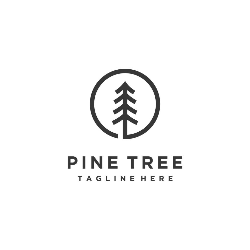 diseño de logotipo de círculo de arte de línea hipster retro vintage de bosque de pinos vector