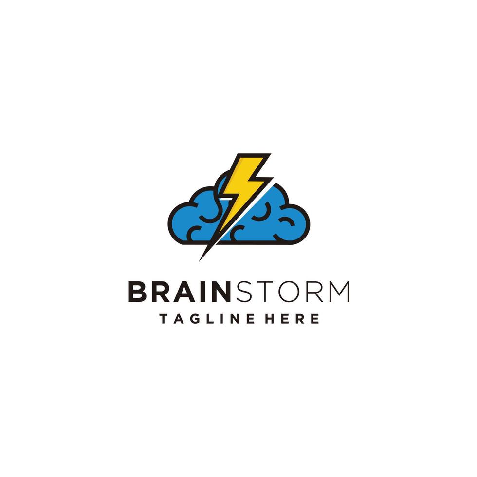 Brainstorm brain lightning combination logo design inspiration vector