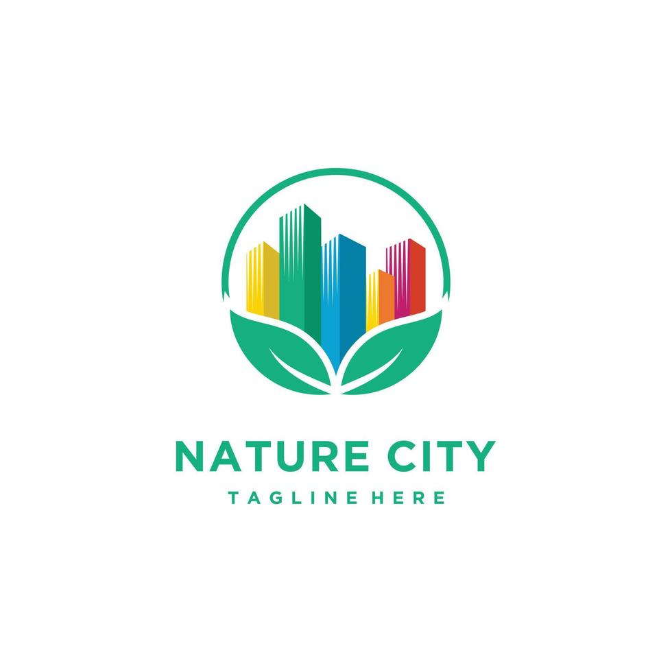 naturaleza ciudad granja hoja edificio diseño de logotipo estilo lineal inspiración vector