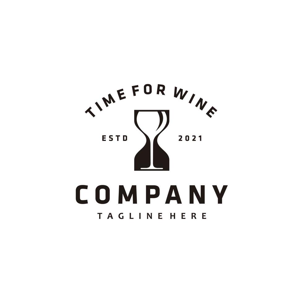 Wine and sand clock, wine logo design vector