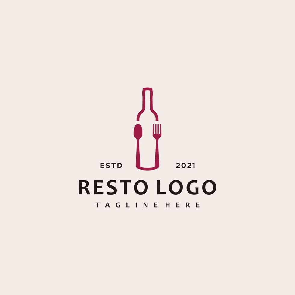 botella de vino cuchara tenedor para cenar restaurante diseño de logotipo vector