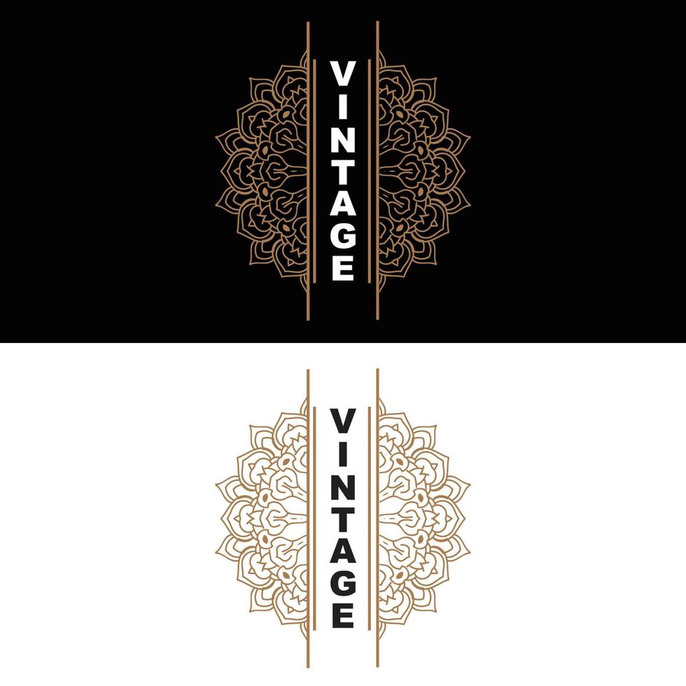 diseño retro vintage, logotipo de adorno vectorial minimalista de lujo, con estilo mandala y batik, ilustración de marca de producto, invitación, banner, moda vector