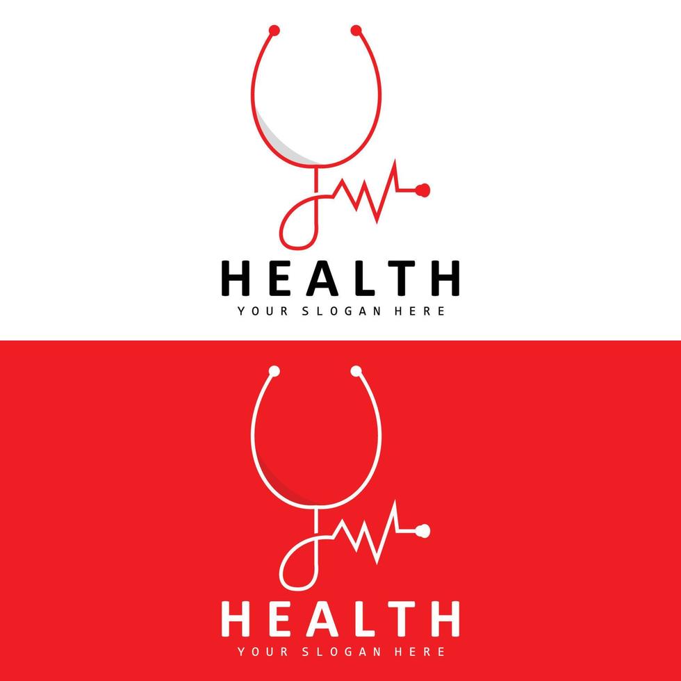 logotipo de atención médica, diseño de enfermería y bienestar, icono de estetoscopio y onda vectorial de línea simple vector