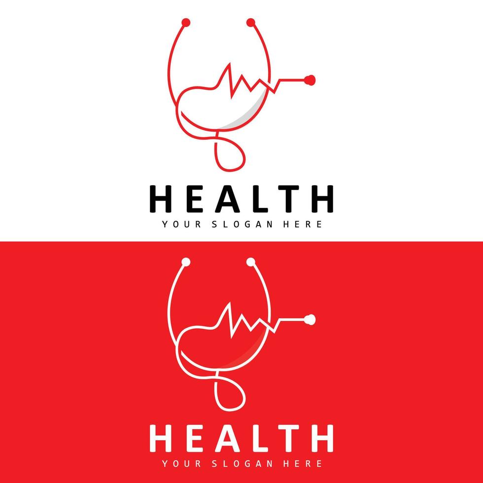 Healthcare Logo, Nursing And Wellness Design, Stethoscope Icon And Simple Line Vector Wave