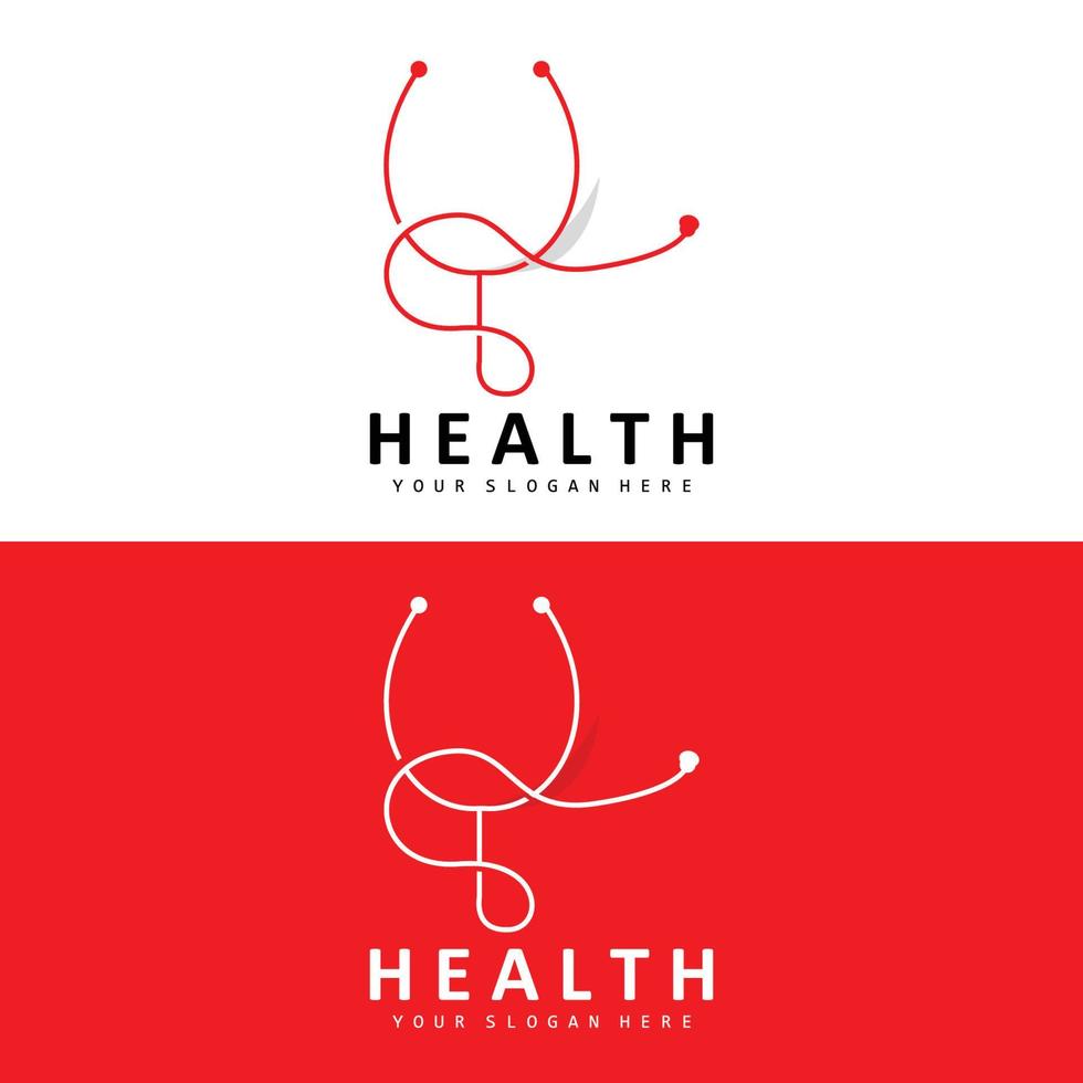 Healthcare Logo, Nursing And Wellness Design, Stethoscope Icon And Simple Line Vector Wave