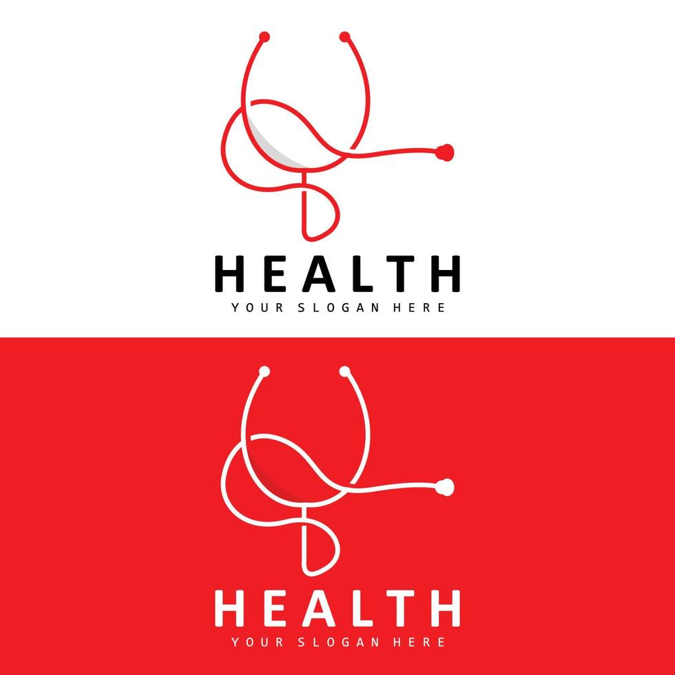 Healthcare Logo, Nursing And Wellness Design, Stethoscope Icon And Simple Line Vector Wave