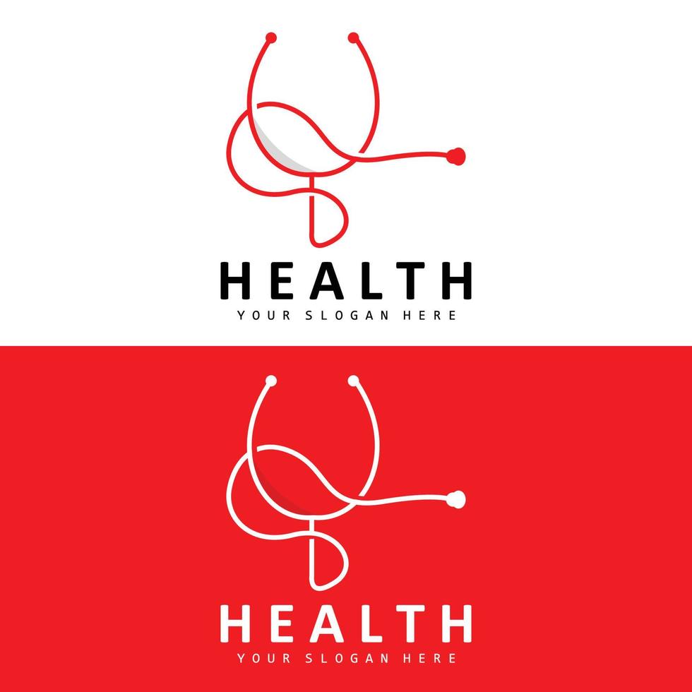 logotipo de atención médica, diseño de enfermería y bienestar, icono de estetoscopio y onda vectorial de línea simple vector