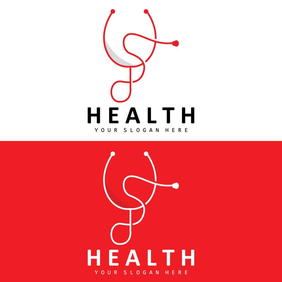 Healthcare Logo, Nursing And Wellness Design, Stethoscope Icon And Simple Line Vector Wave