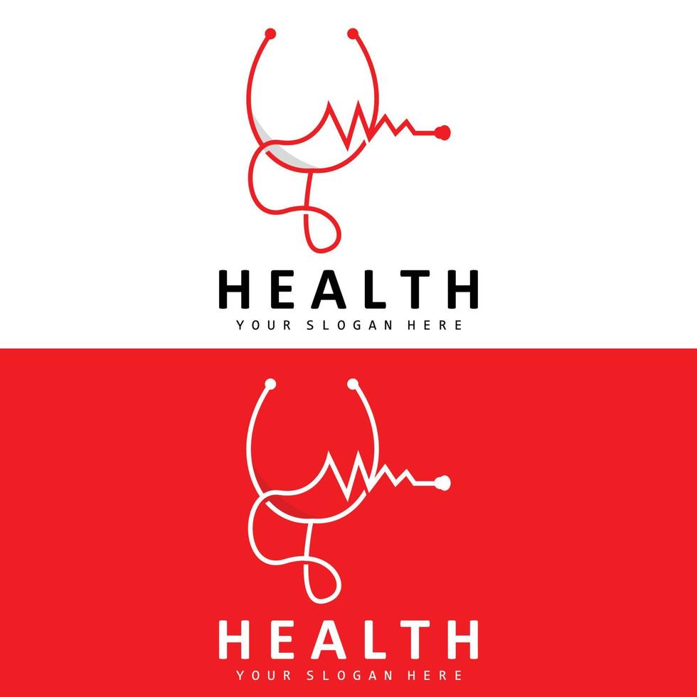 logotipo de atención médica, diseño de enfermería y bienestar, icono de estetoscopio y onda vectorial de línea simple vector