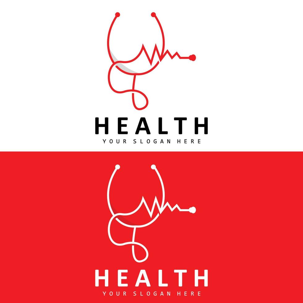 Healthcare Logo, Nursing And Wellness Design, Stethoscope Icon And Simple Line Vector Wave