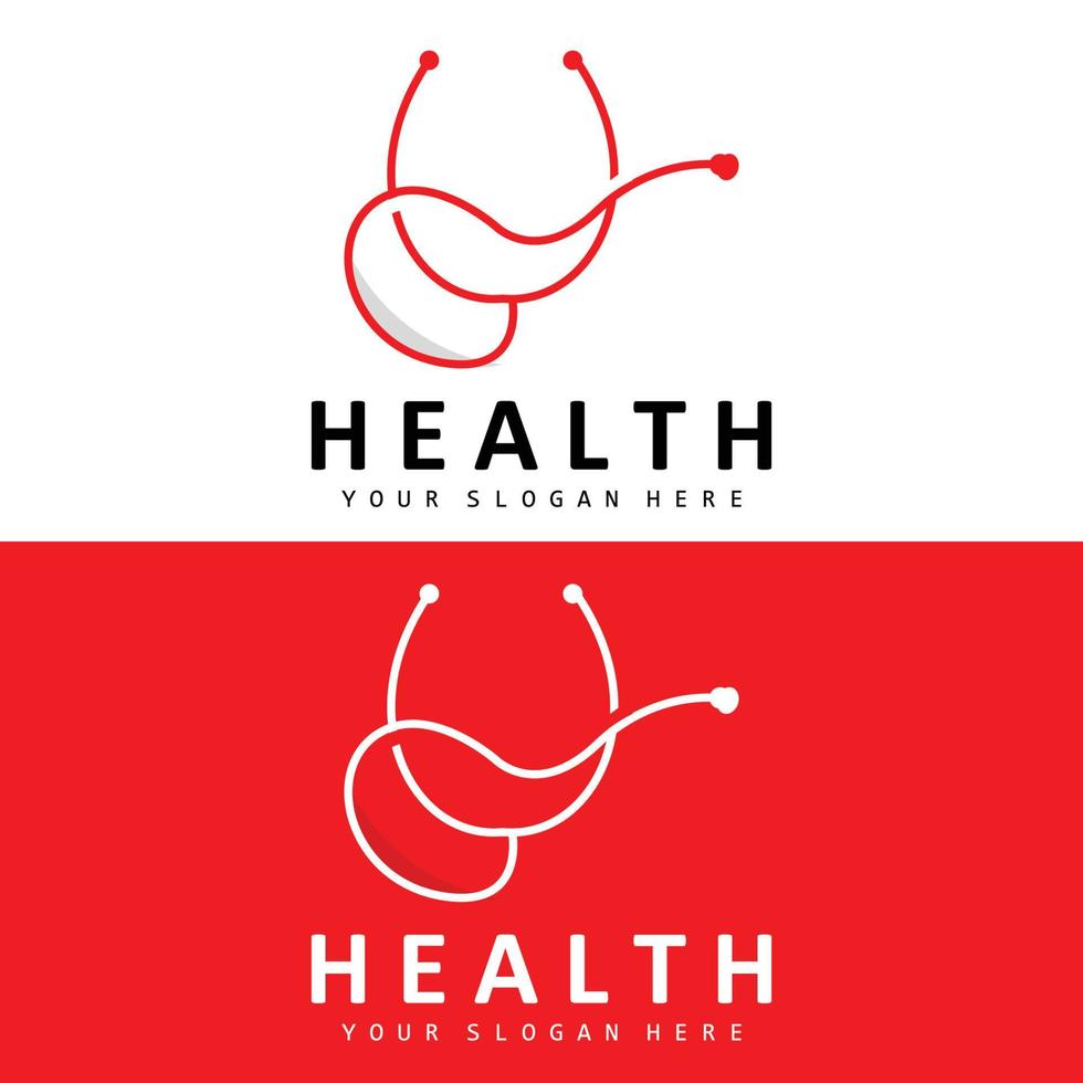 Healthcare Logo, Nursing And Wellness Design, Stethoscope Icon And Simple Line Vector Wave