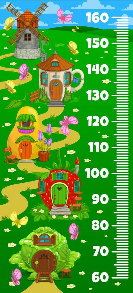 Kids height chart fairytale magic house dwellings vector