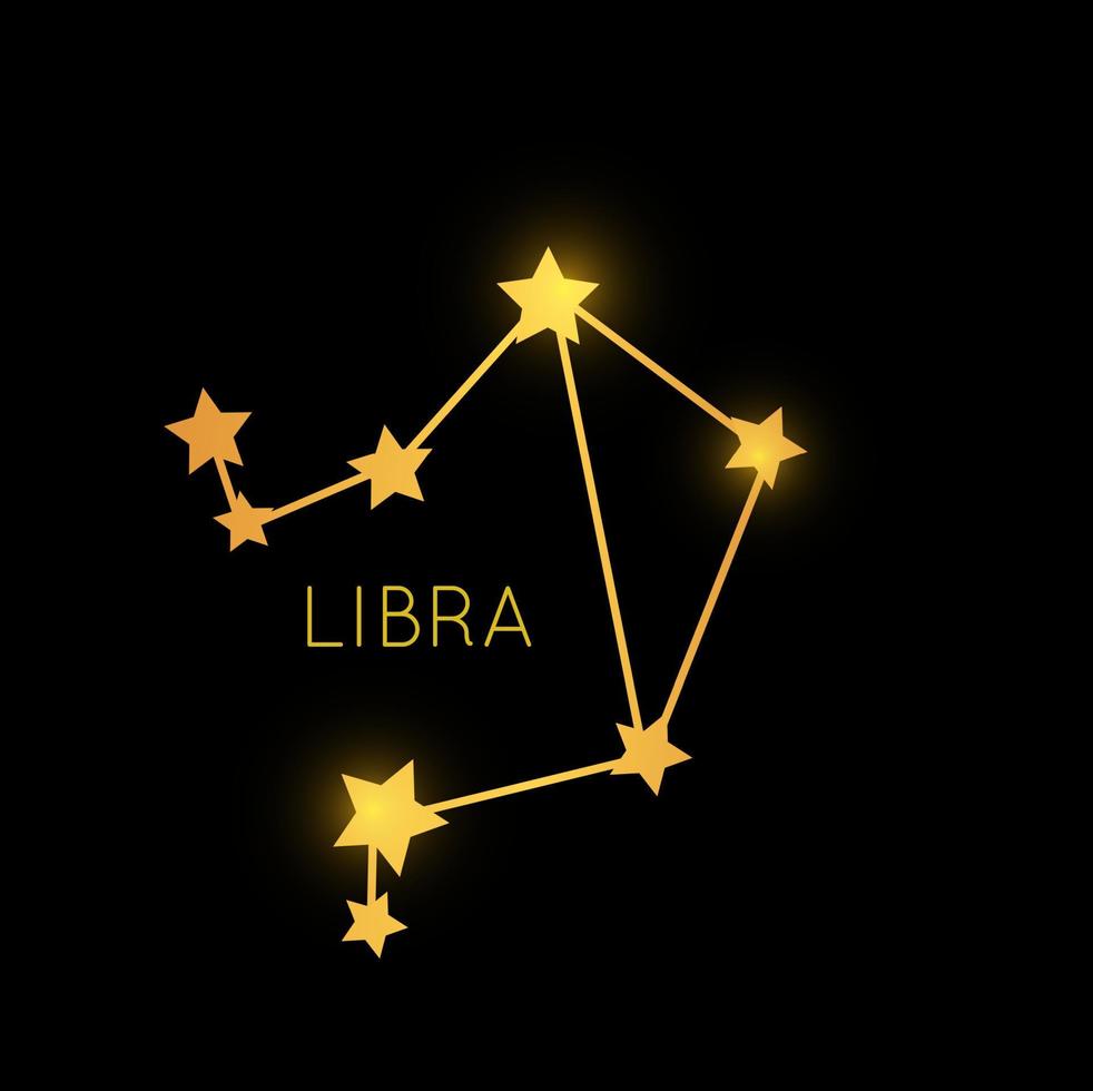 Libra golden zodiac constellation, gold stars sign vector