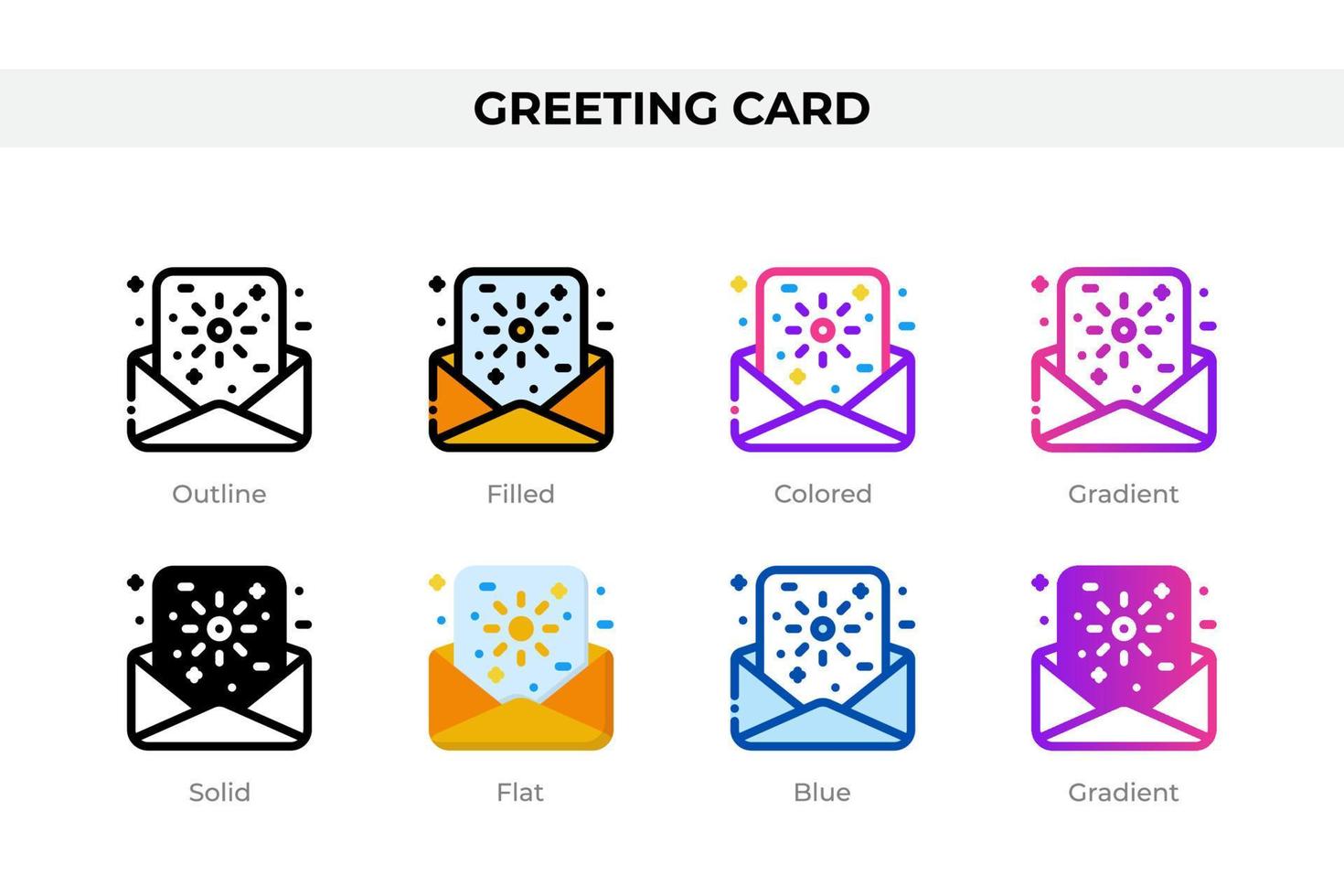 Greeting card icons in different style. Greeting card icons set. Holiday symbol. Different style icons set. Vector illustration