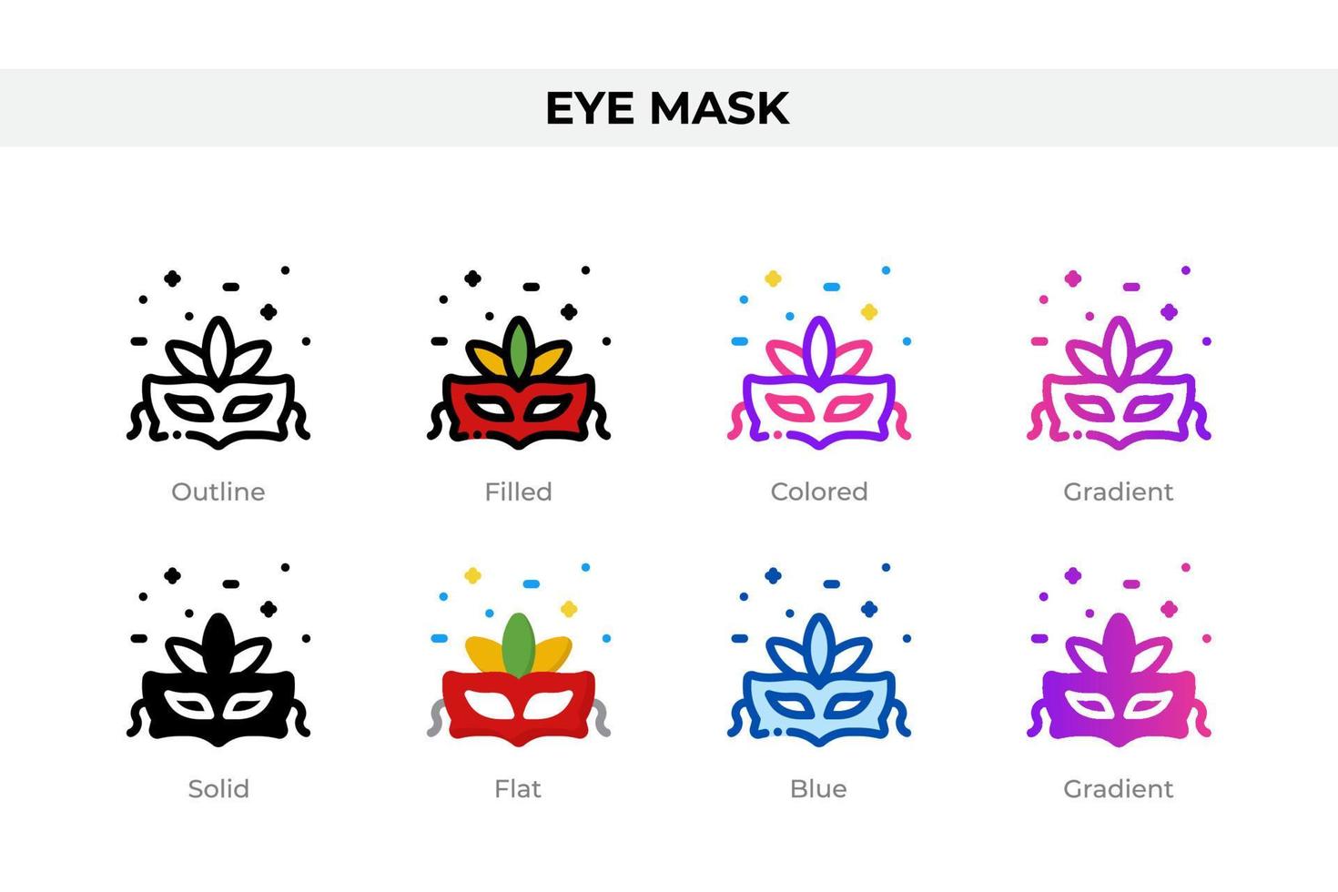 Eye mask icons in different style. Eye mask icons set. Holiday symbol. Different style icons set. Vector illustration