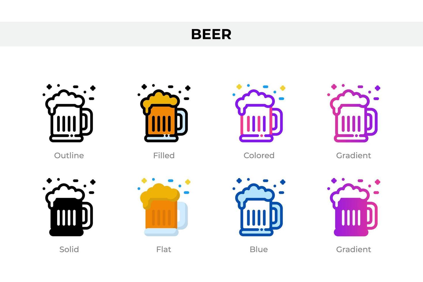 iconos de cerveza en un estilo diferente. conjunto de iconos de cerveza. símbolo de vacaciones. conjunto de iconos de estilo diferente. ilustración vectorial vector