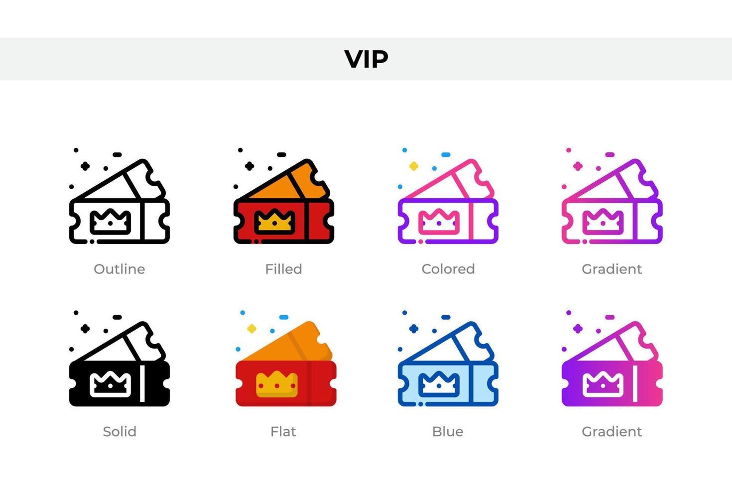 iconos vip en diferentes estilos. conjunto de iconos vip. símbolo de vacaciones. conjunto de iconos de estilo diferente. ilustración vectorial vector