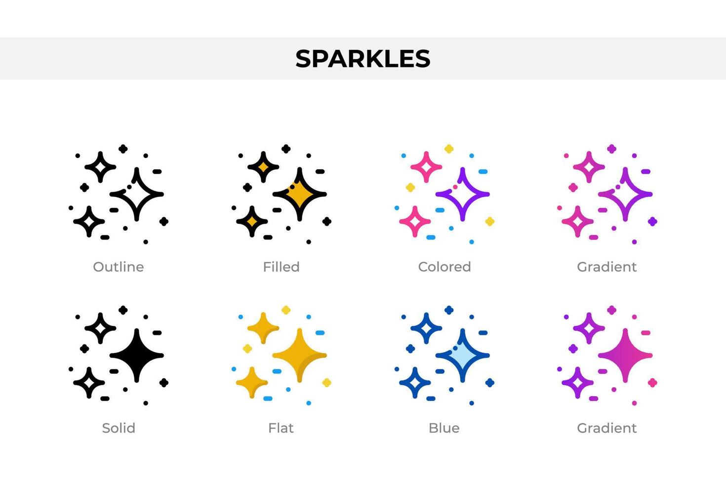 Sparkles icons in different style. Sparkles icons set. Holiday symbol. Different style icons set. Vector illustration