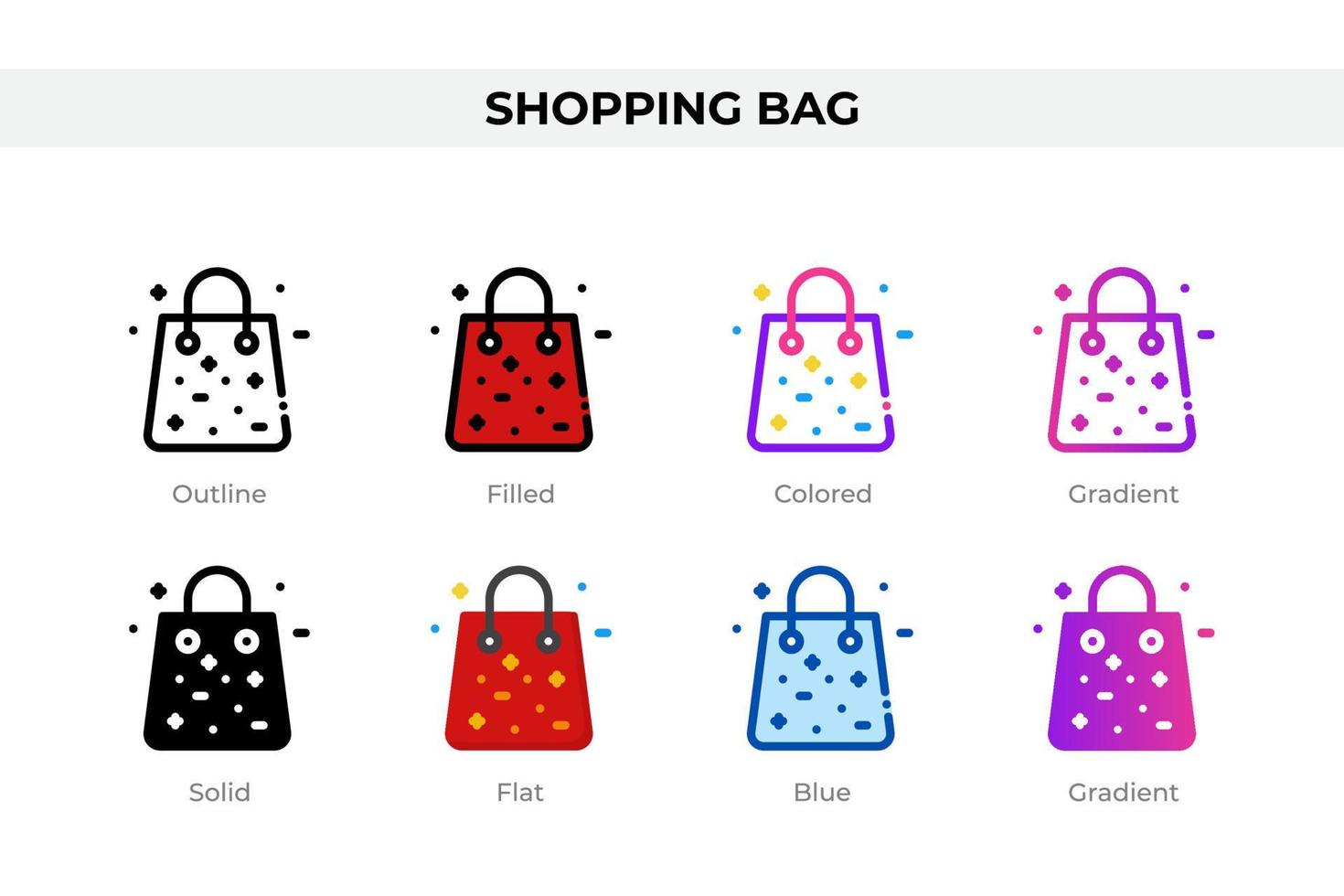 iconos de bolsa de compras en un estilo diferente. conjunto de iconos de bolsa de compras. símbolo de vacaciones. conjunto de iconos de estilo diferente. ilustración vectorial vector