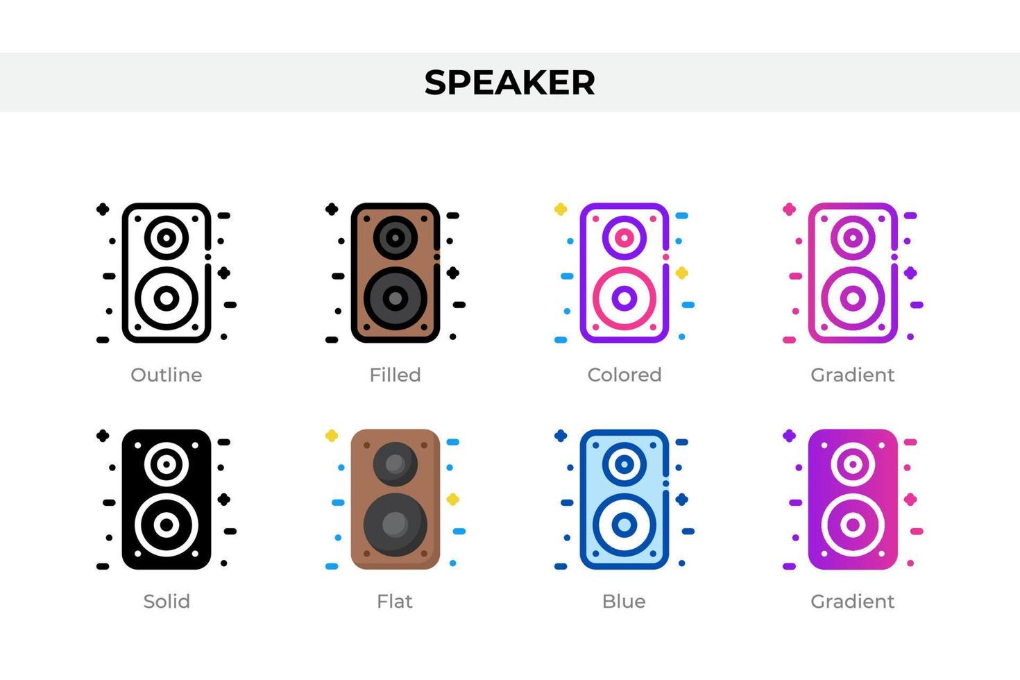 Speaker icons in different style. Speaker icons set. Holiday symbol. Different style icons set. Vector illustration